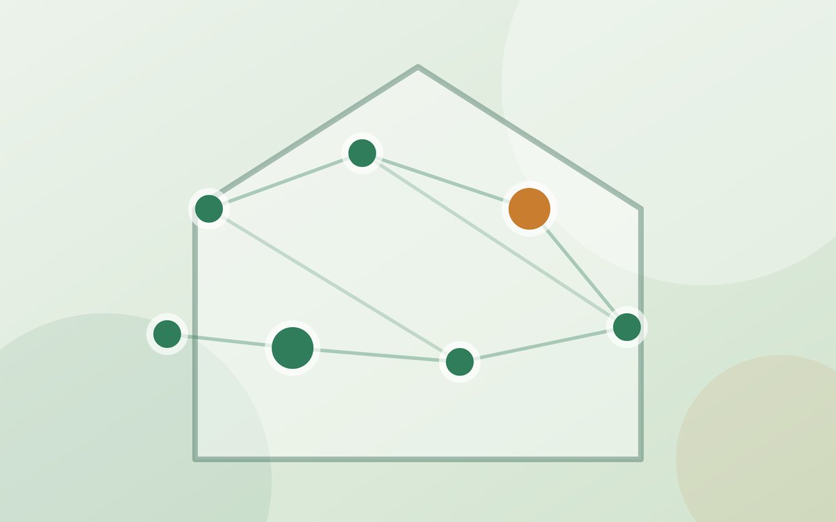 Illustration of a house outline with a mesh of connected nodes